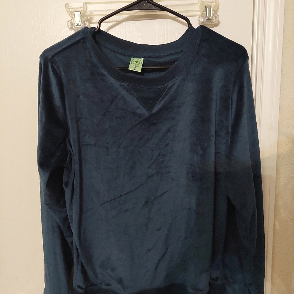 Velvet sweatshirt, turquoise colored